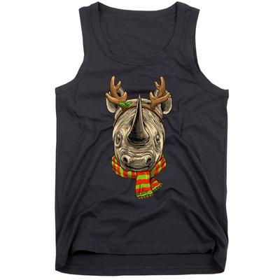 Christmas Rhinoceros Santa Clause Reindeer Xmas Safari Rhino Tank Top