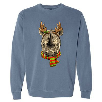 Christmas Rhinoceros Santa Clause Reindeer Xmas Safari Rhino Garment-Dyed Sweatshirt