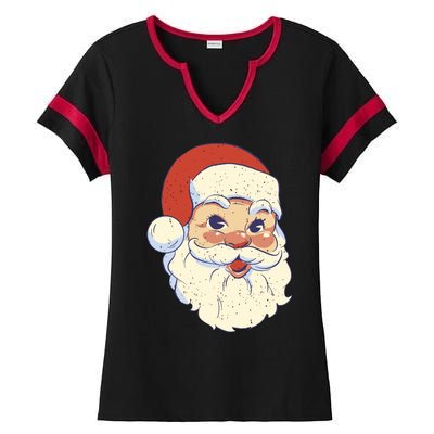 Cute Retro Santa Claus Holiday Ladies Halftime Notch Neck Tee