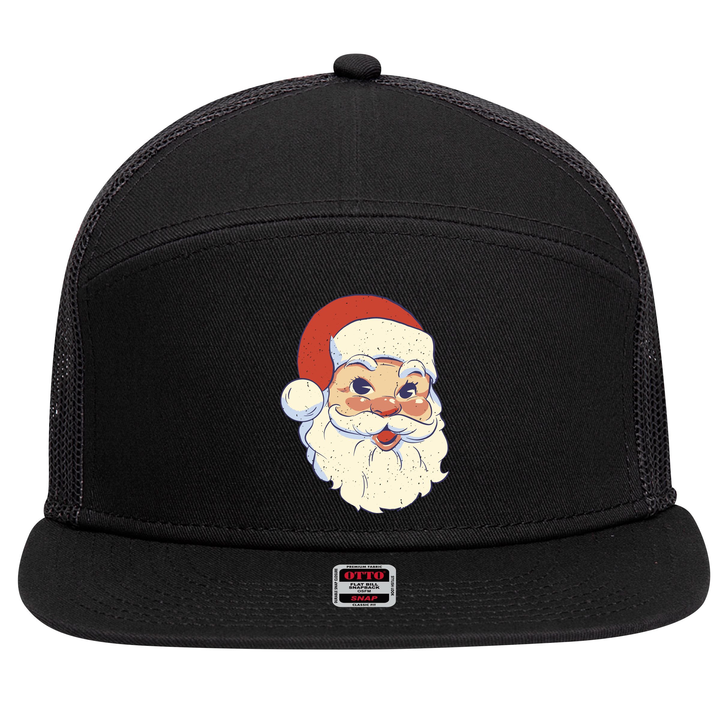 Cute Retro Santa Claus Holiday 7 Panel Mesh Trucker Snapback Hat