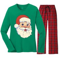 Cute Retro Santa Claus Holiday Women's Long Sleeve Flannel Pajama Set 