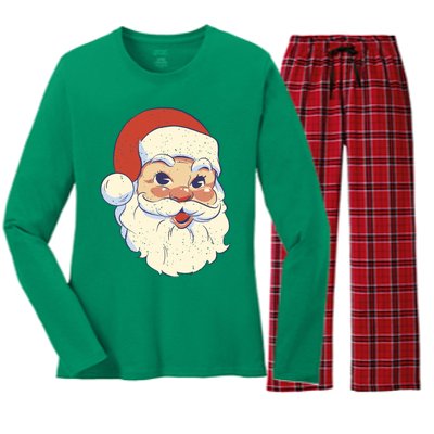 Cute Retro Santa Claus Holiday Women's Long Sleeve Flannel Pajama Set 