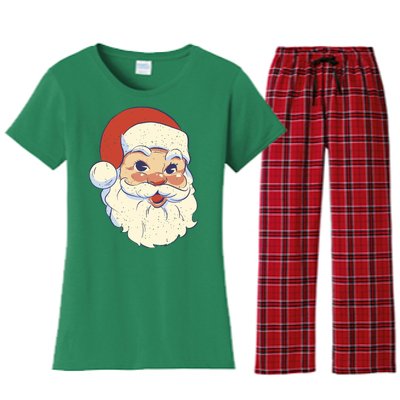 Cute Retro Santa Claus Holiday Women's Flannel Pajama Set