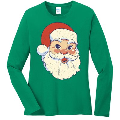 Cute Retro Santa Claus Holiday Ladies Long Sleeve Shirt