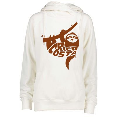 Costa Rica Sloth Word Art Funny Animal Womens Funnel Neck Pullover Hood