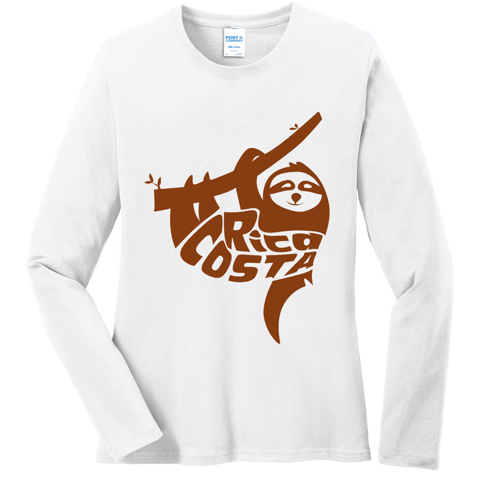 Costa Rica Sloth Word Art Funny Animal Ladies Long Sleeve Shirt