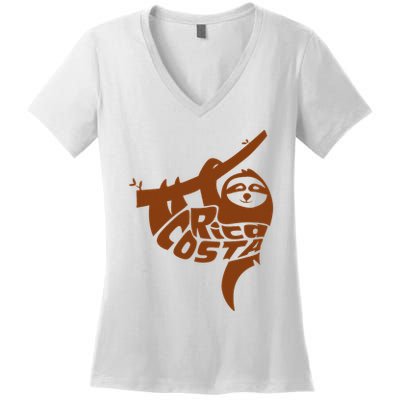 Costa Rica Sloth Word Art Funny Animal Women's V-Neck T-Shirt