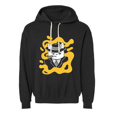 Cool Retro Style Gangster Mob Boss Cat Cigar Garment-Dyed Fleece Hoodie