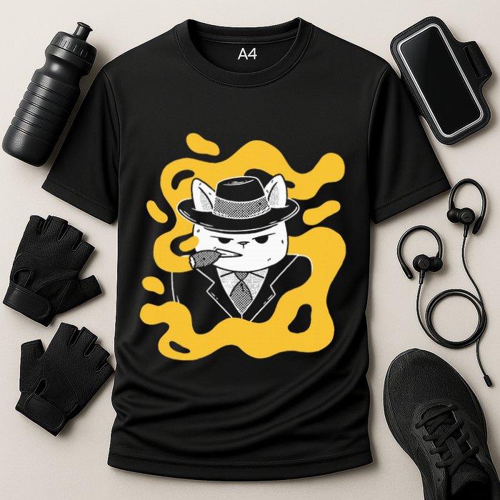 Cool Retro Style Gangster Mob Boss Cat Cigar Cooling Performance Crew T-Shirt