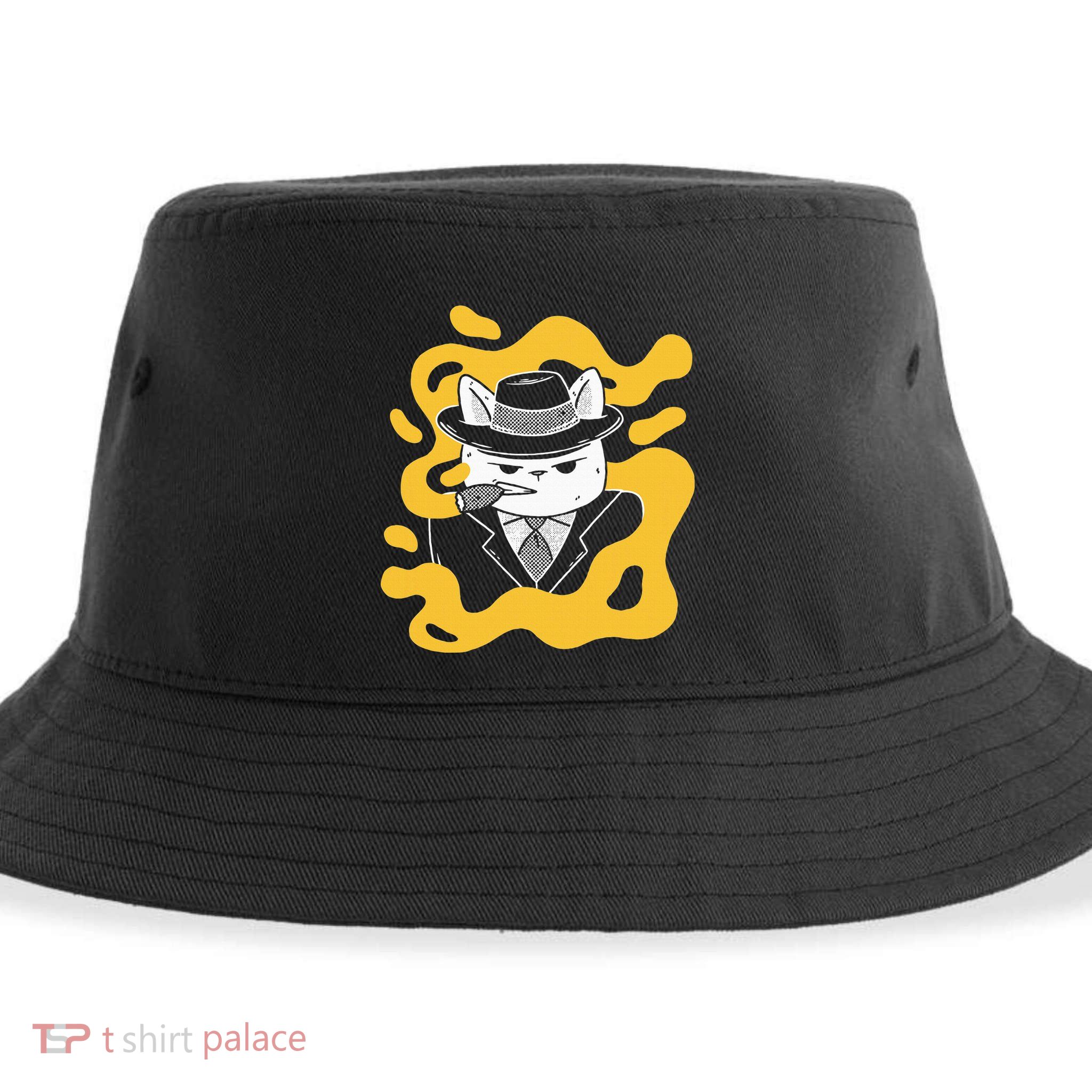 Cool Retro Style Gangster Mob Boss Cat Cigar Sustainable Bucket Hat
