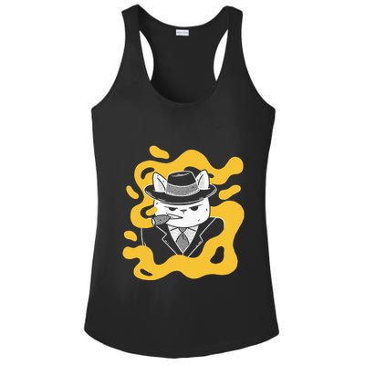 Cool Retro Style Gangster Mob Boss Cat Cigar Ladies PosiCharge Competitor Racerback Tank