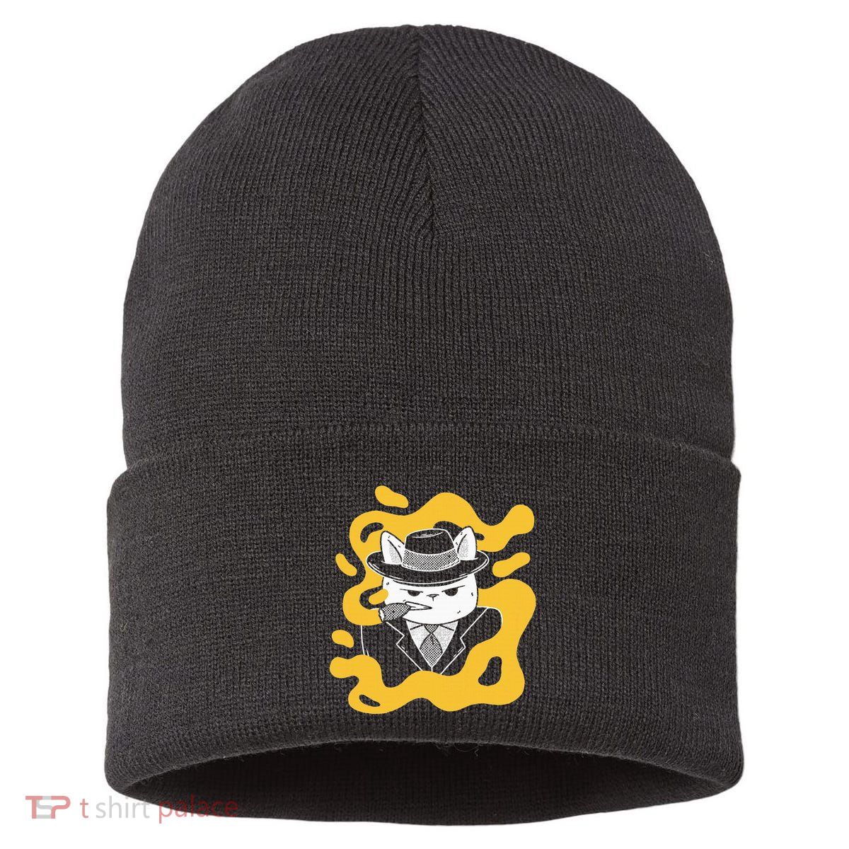 Cool Retro Style Gangster Mob Boss Cat Cigar Sustainable Knit Beanie