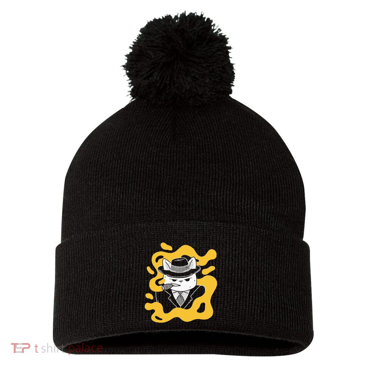 Cool Retro Style Gangster Mob Boss Cat Cigar Pom Pom 12in Knit Beanie