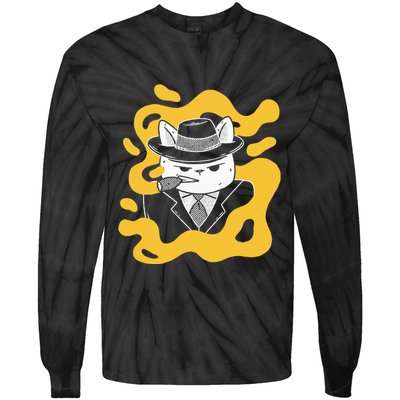 Cool Retro Style Gangster Mob Boss Cat Cigar Tie-Dye Long Sleeve Shirt
