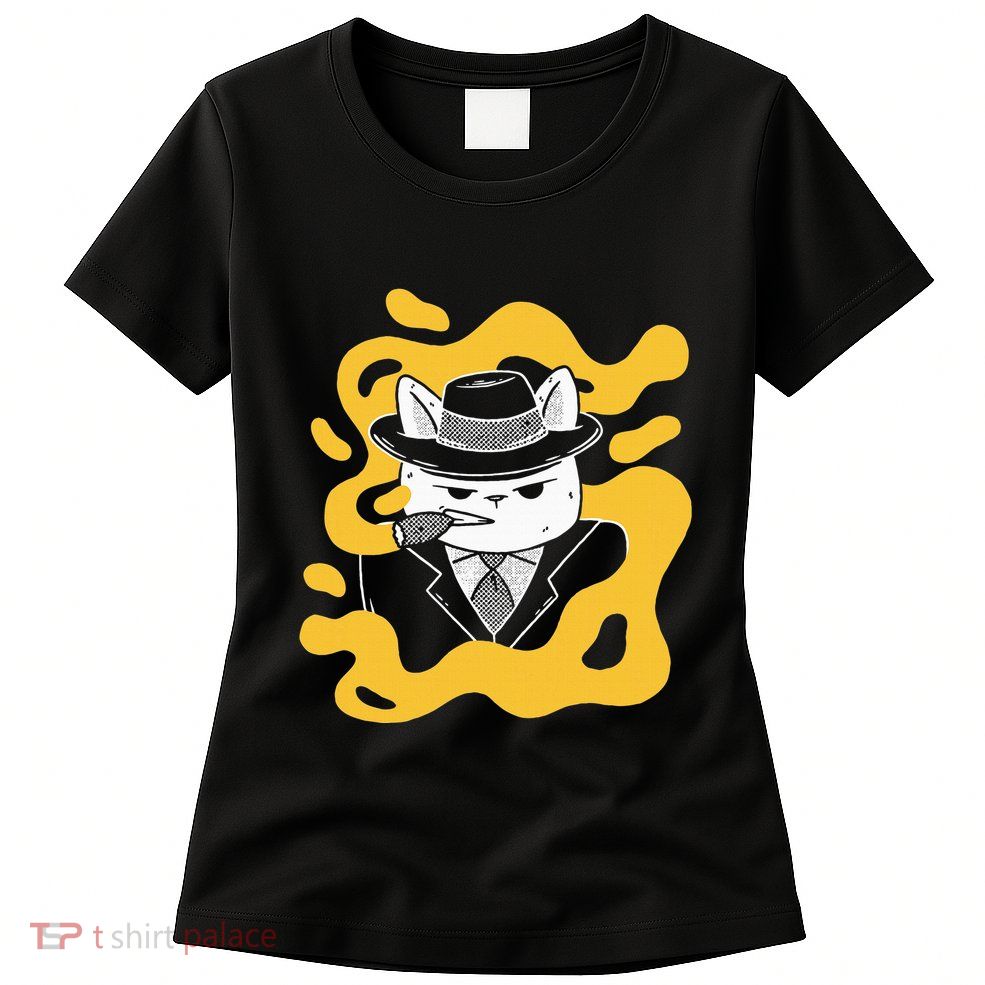 Cool Retro Style Gangster Mob Boss Cat Cigar Womens T-Shirt