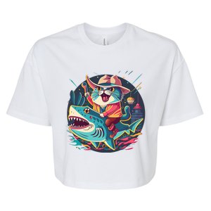 Cat Riding Shark Bella+Canvas Jersey Crop Tee