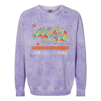 California Republic State Bear Star Poppy Flower La Cali Colorblast Crewneck Sweatshirt