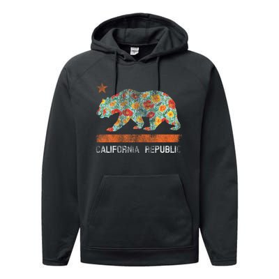 California Republic State Bear Star Poppy Flower La Cali Performance Fleece Hoodie