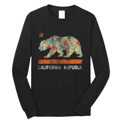 California Republic State Bear Star Poppy Flower La Cali Long Sleeve Shirt