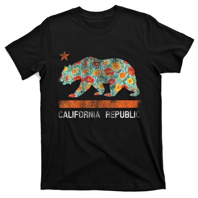 California Republic State Bear Star Poppy Flower La Cali T-Shirt