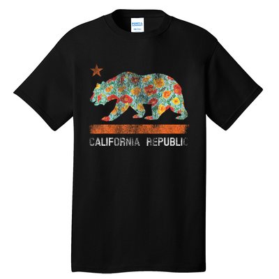 California Republic State Bear Star Poppy Flower La Cali Tall T-Shirt