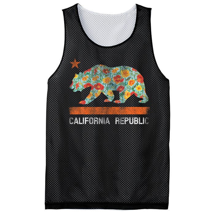 California Republic State Bear Star Poppy Flower La Cali Mesh Reversible Basketball Jersey Tank