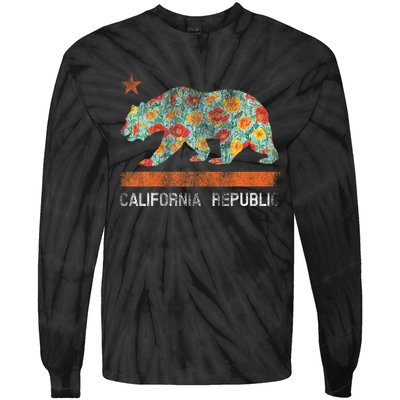 California Republic State Bear Star Poppy Flower La Cali Tie-Dye Long Sleeve Shirt