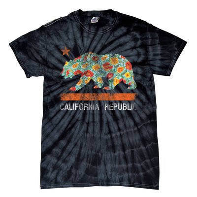 California Republic State Bear Star Poppy Flower La Cali Tie-Dye T-Shirt