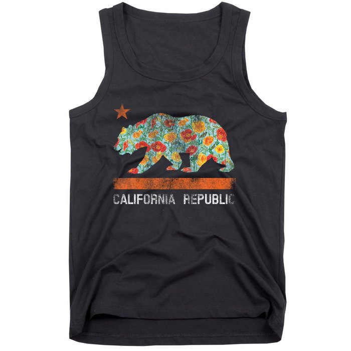 California Republic State Bear Star Poppy Flower La Cali Tank Top