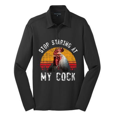 Chicken Rooster Stop Staring At My Cock Silk Touch Performance Long Sleeve Polo