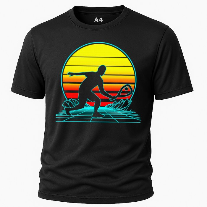 Cool Retro Sunset Vaporwave Racquetball Funny Cooling Performance Crew T-Shirt
