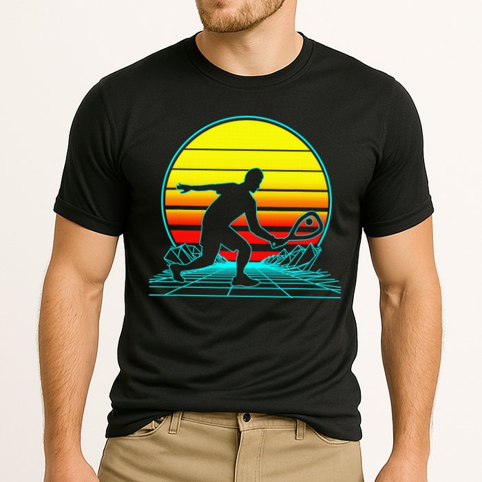 Cool Retro Sunset Vaporwave Racquetball Funny Cooling Performance Crew T-Shirt