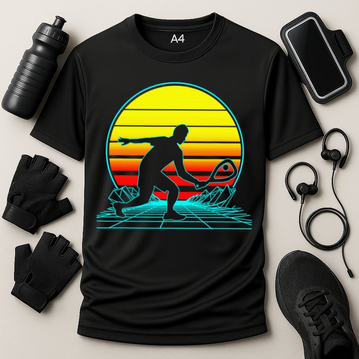 Cool Retro Sunset Vaporwave Racquetball Funny Cooling Performance Crew T-Shirt