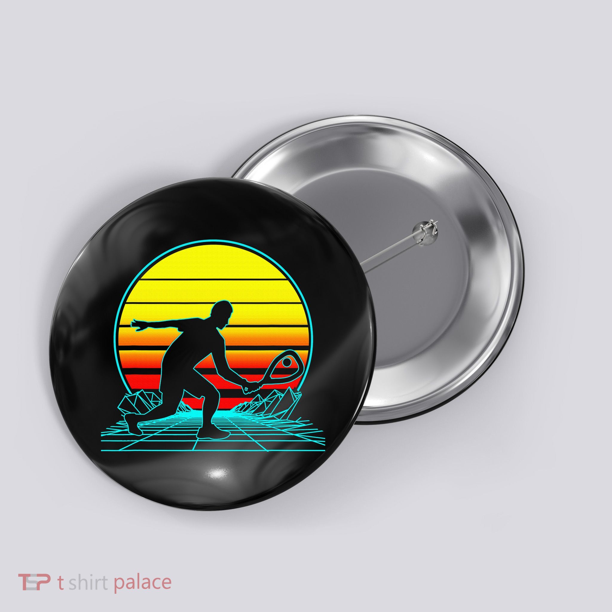 Cool Retro Sunset Vaporwave Racquetball Funny Button