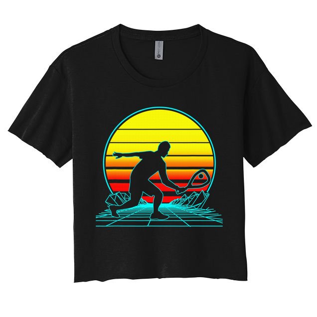 Cool Retro Sunset Vaporwave Racquetball Funny Crop Top