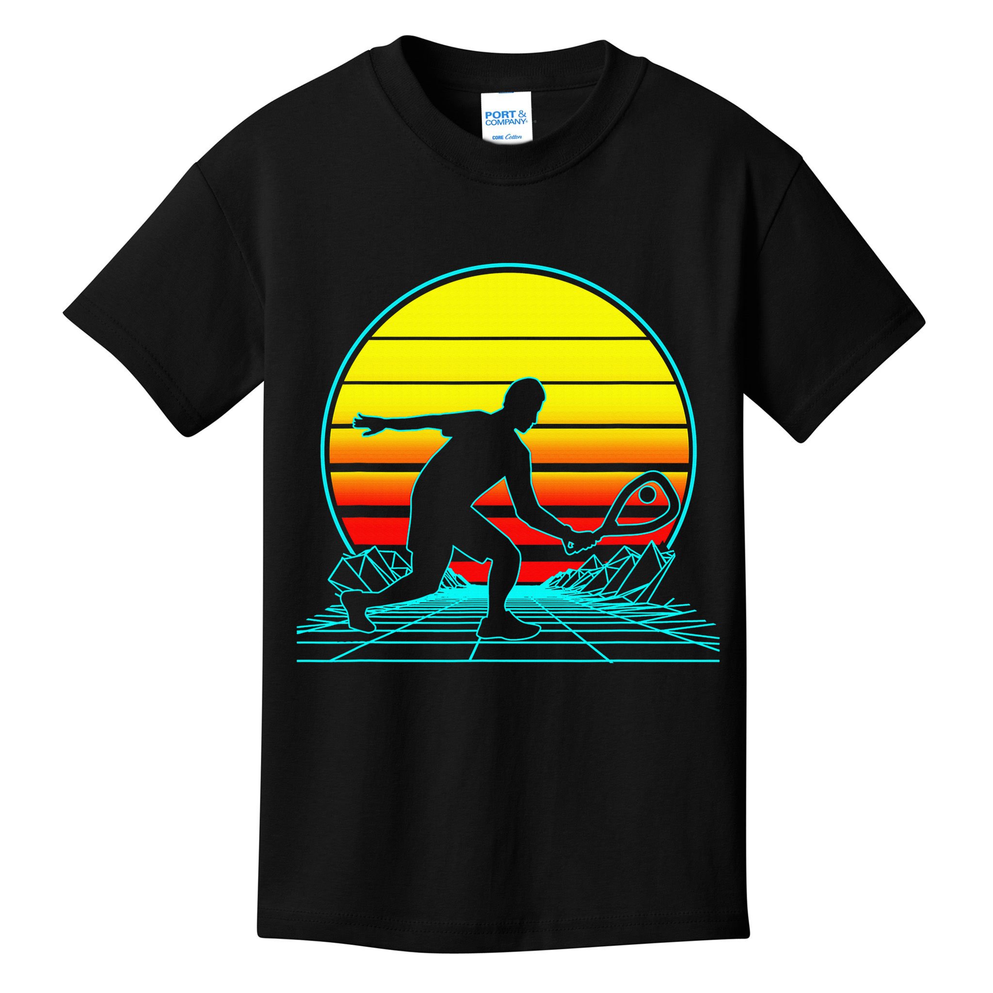 Cool Retro Sunset Vaporwave Racquetball Funny Kids T-Shirt