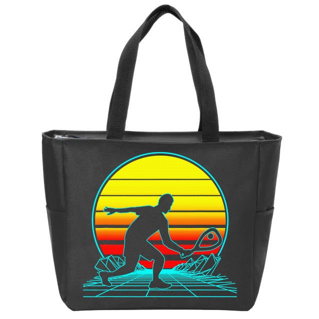 Cool Retro Sunset Vaporwave Racquetball Funny Zip Tote Bag
