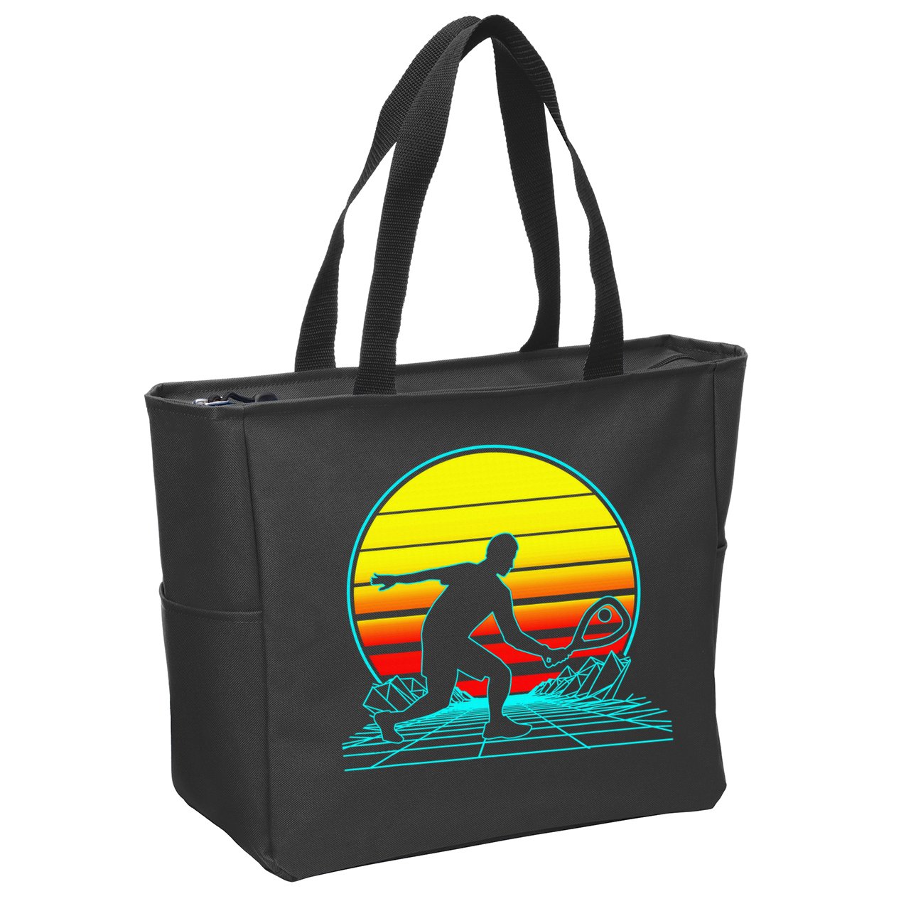 Cool Retro Sunset Vaporwave Racquetball Funny Zip Tote Bag
