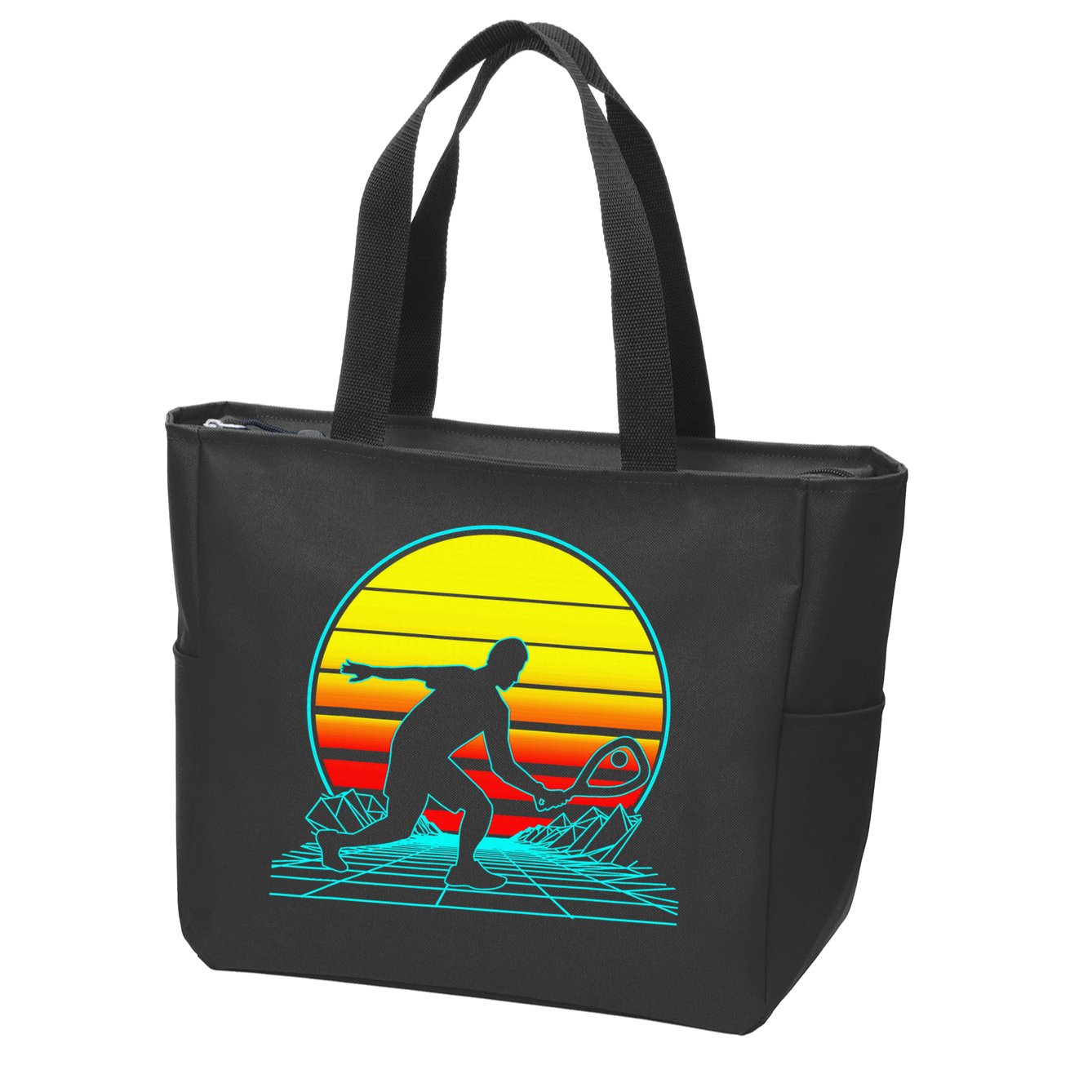 Cool Retro Sunset Vaporwave Racquetball Funny Zip Tote Bag