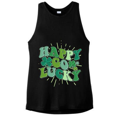 Cute Retro St Patrick's Day Happy Go Lucky Ladies PosiCharge Tri-Blend Wicking Tank