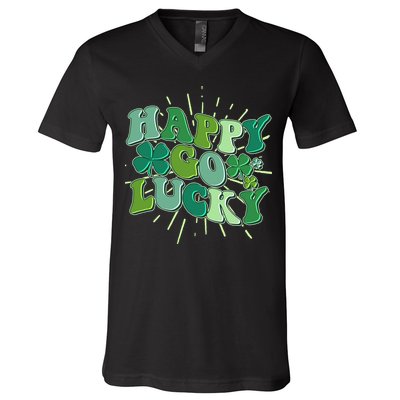 Cute Retro St Patrick's Day Happy Go Lucky V-Neck T-Shirt