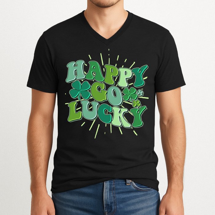 Cute Retro St Patrick's Day Happy Go Lucky V-Neck T-Shirt