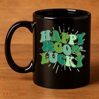 Cute Retro St Patrick's Day Happy Go Lucky 11oz C Handle Ceramic Mug