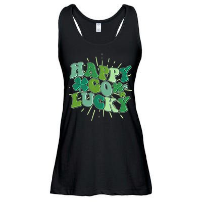 Cute Retro St Patrick's Day Happy Go Lucky Ladies Essential Flowy Tank