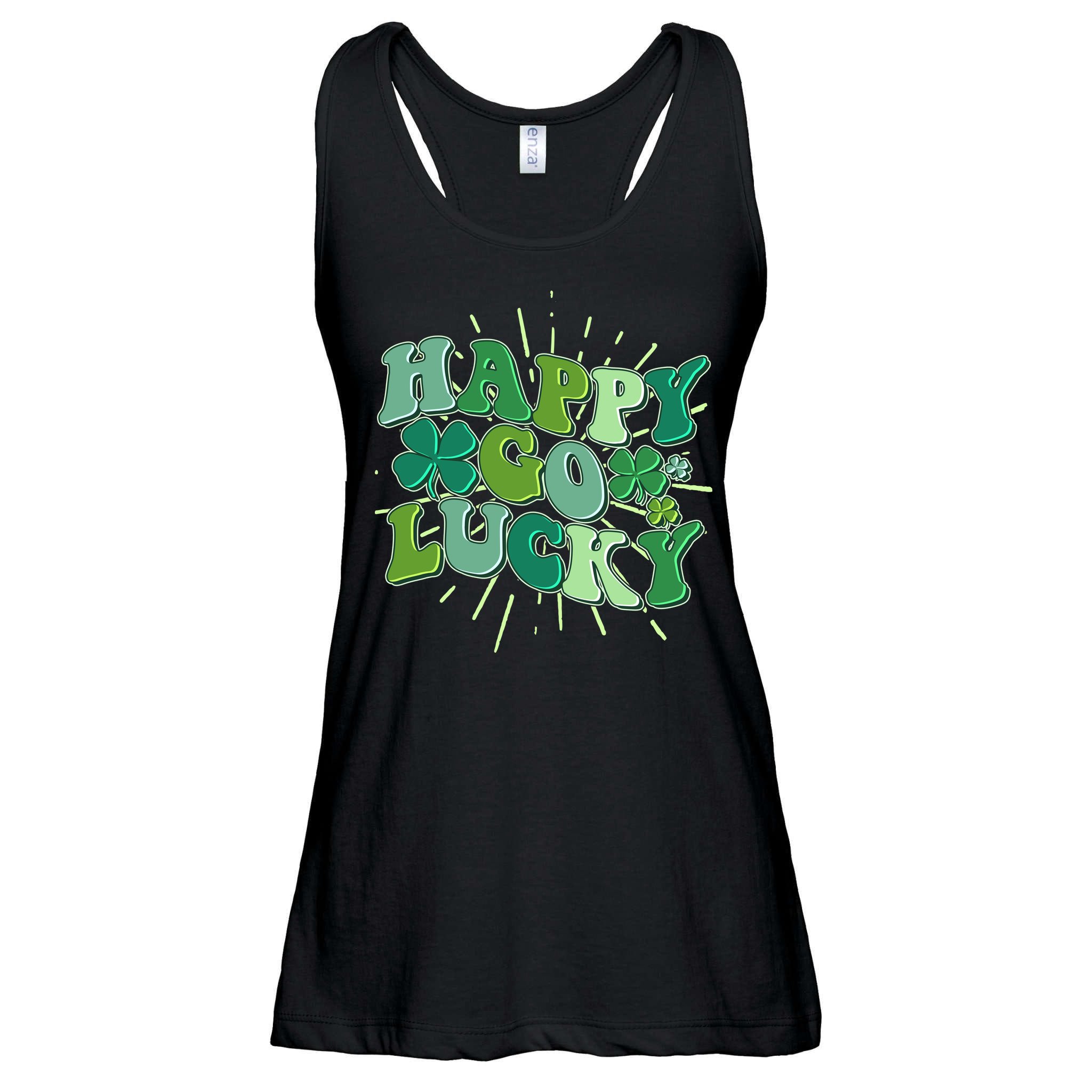 Cute Retro St Patrick's Day Happy Go Lucky Ladies Essential Flowy Tank