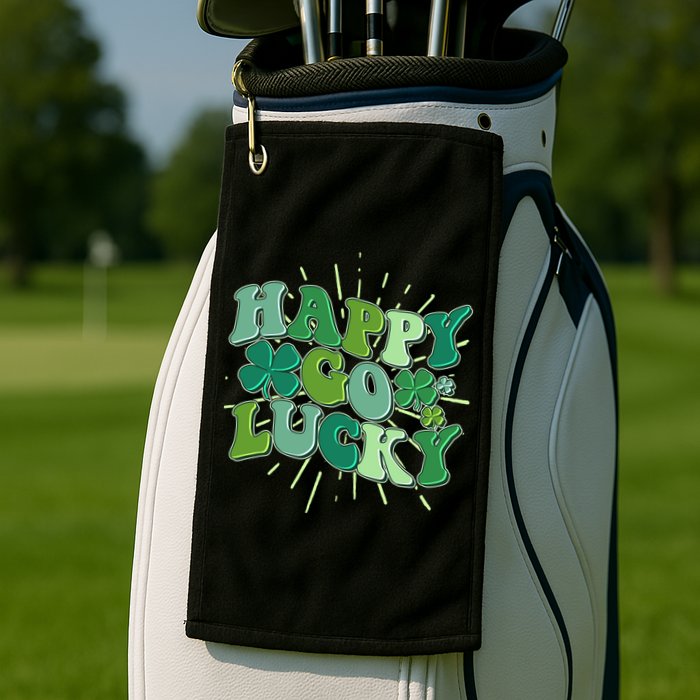 Cute Retro St Patrick's Day Happy Go Lucky Golf Towel