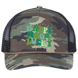 Cute Retro St Patrick's Day Happy Go Lucky Retro Rope Trucker Hat Cap