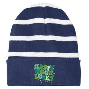 Cute Retro St Patrick's Day Happy Go Lucky Striped Beanie with Solid Band