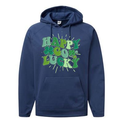 Cute Retro St Patrick's Day Happy Go Lucky Performance Fleece Hoodie