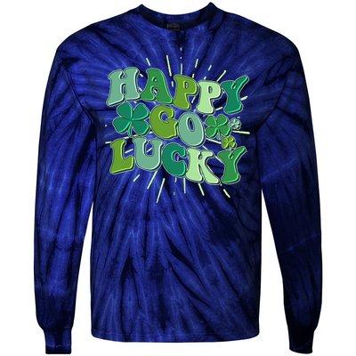 Cute Retro St Patrick's Day Happy Go Lucky Tie-Dye Long Sleeve Shirt